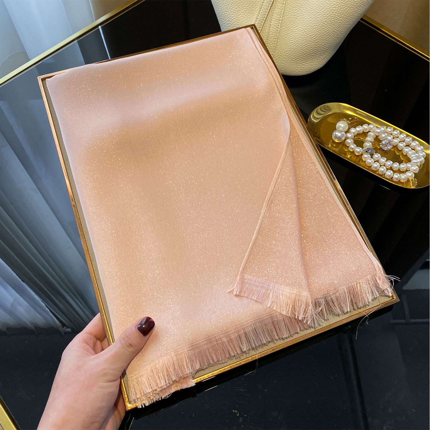Women's Gold Thread Tencel Cotton Silk Scarf Solid Color Fashionable Versatile Thin Long Beach Neck Warmer_voghion.com