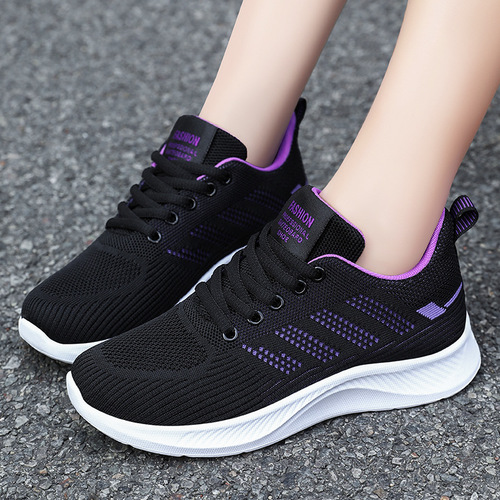 Women's Summer Casual Soft Sole Sports Shoes Breathable Slip On Flyknit Mesh Running Shoes for Women