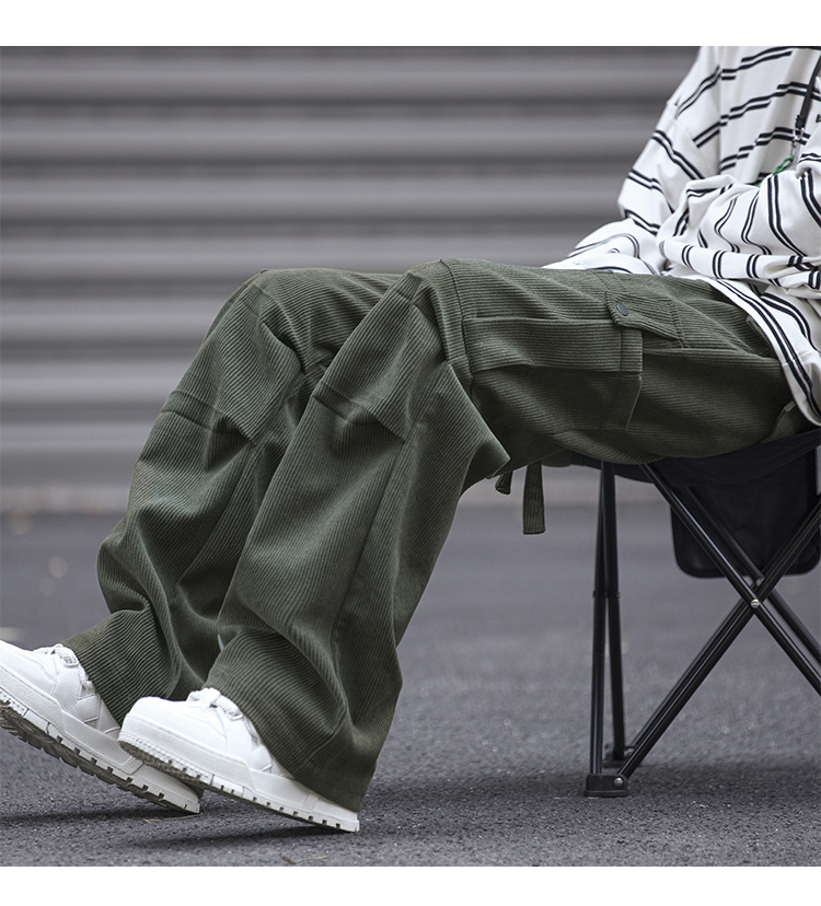 Winter corduroy oversized men's pants, loose plush and thickened work clothes pan's street versatile wide leg_voghion.com