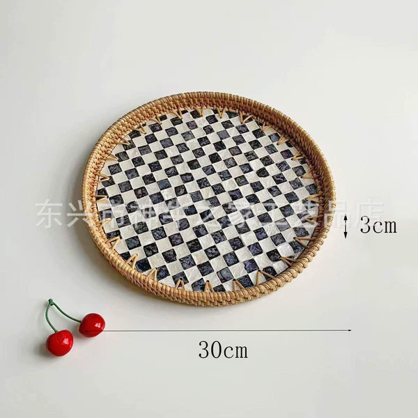 [圆形黑色棋盘格托盘30*3cm]