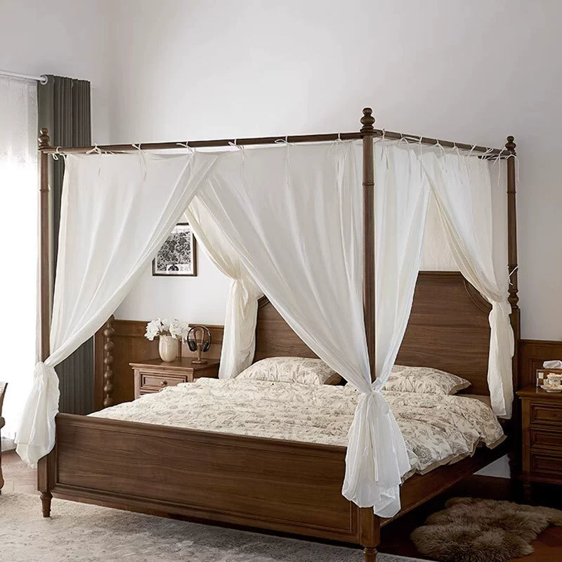 Американский ретро все массивные деревянные двуспальные кровати черный орех дерево кровать с балдахином домашняя спальня кровать мебель для свадебных кроватей бревна