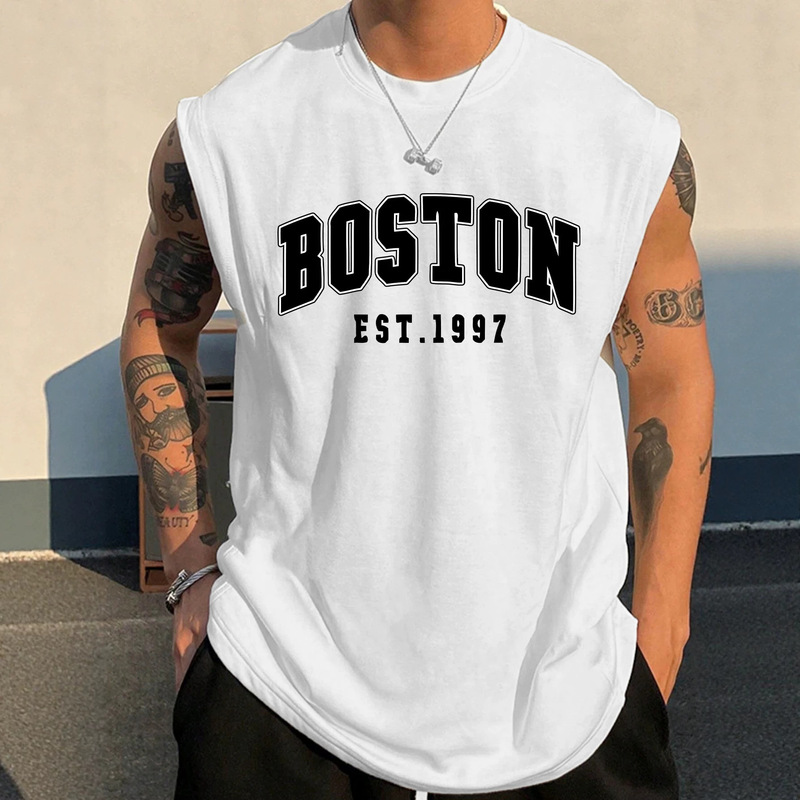 Cross-border foreign trade men's sleeveless American-style sports vest, summer large size thin loose round-neck T-shirt