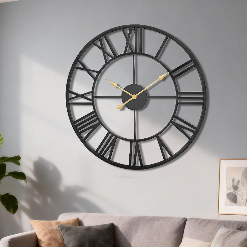 跨境罗马挂钟欧式热卖挂墙上铁艺时钟高级感客厅装饰钟表现货批发