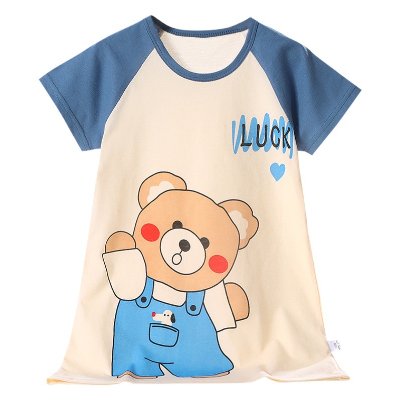 Camisón de las niñas de algodón puro verano nuevas niñas de manga corta ropa de aire acondicionado ropa coreana delgada homewear pijamas para niños camisón
