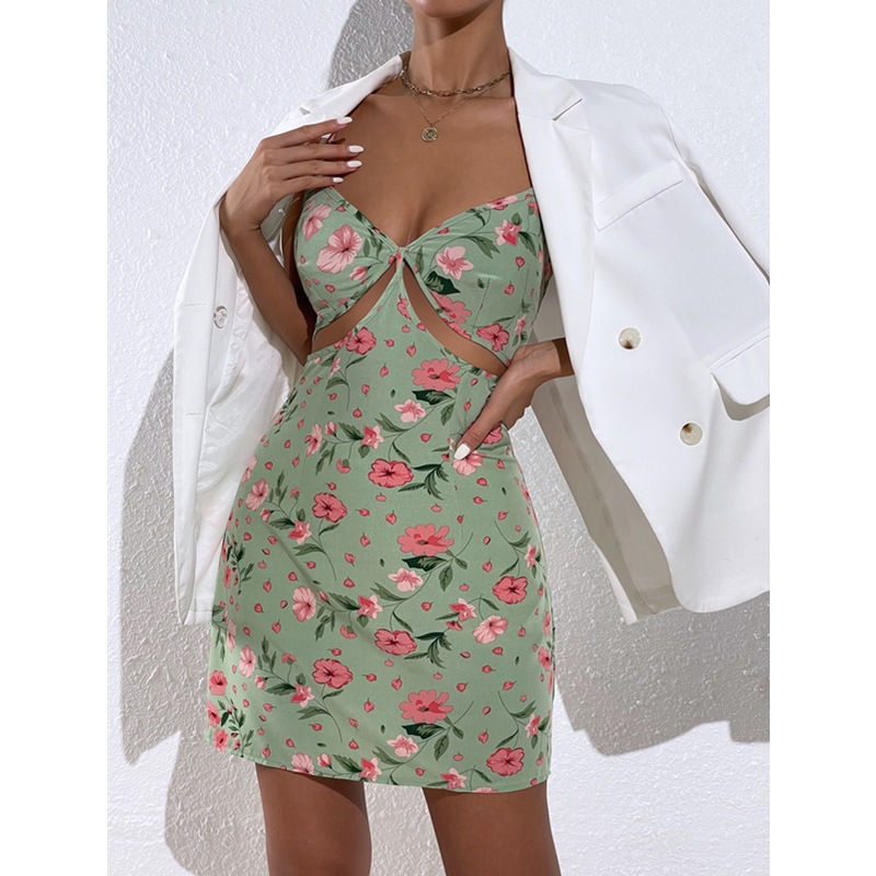 Mode Imprim Couture Bandeau Dcoupe Sling Floral Robe de Femmespicture4