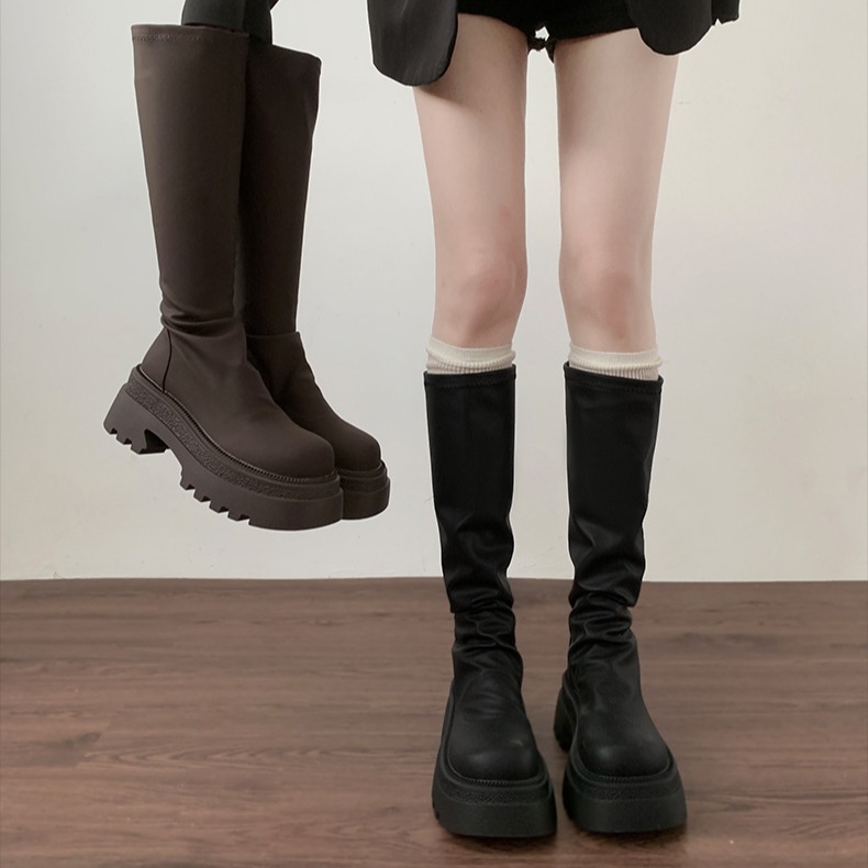Black autumn retro high boots platform