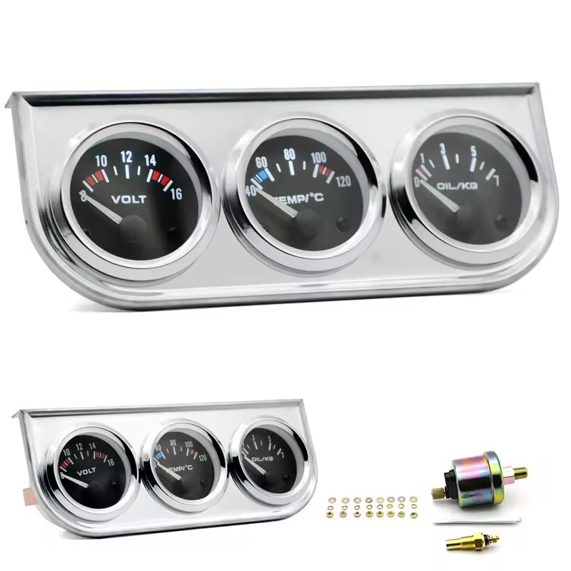 Cross-border bestseller 52mm car modification triple gauge: oil pressure gauge, KG water temperature gauge, C voltage gauge combination instrument 12V