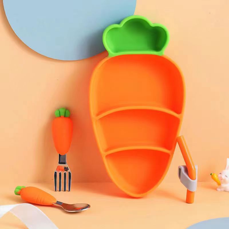 (Cross-border trading), carrot children's silicone creative dinner plate for supplementary food for mother and baby, tableware for baby, set 4