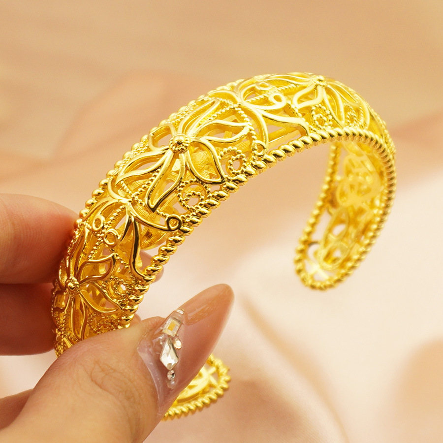 Popular New Chinese Style Vietnamese Sand Gold Wedding Bracelet Flower Luxury Fashion Open Bracelet Feminine Jewelry Wholesale