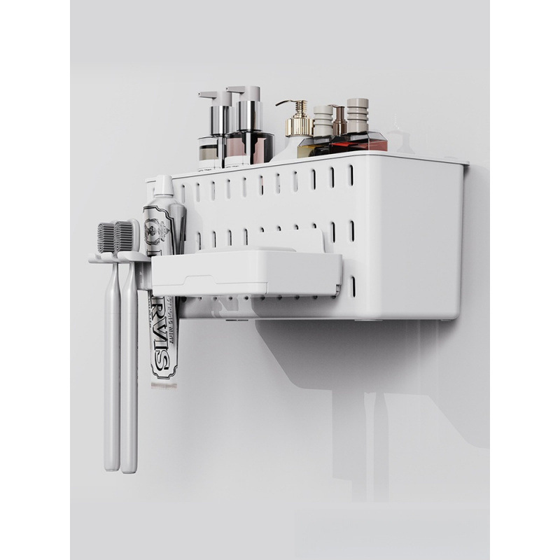 Shower Room Bathroom Sink Basin Bathroom Wall Traceless Sticker Hole-Free Hole Board Storage Wall Shelf