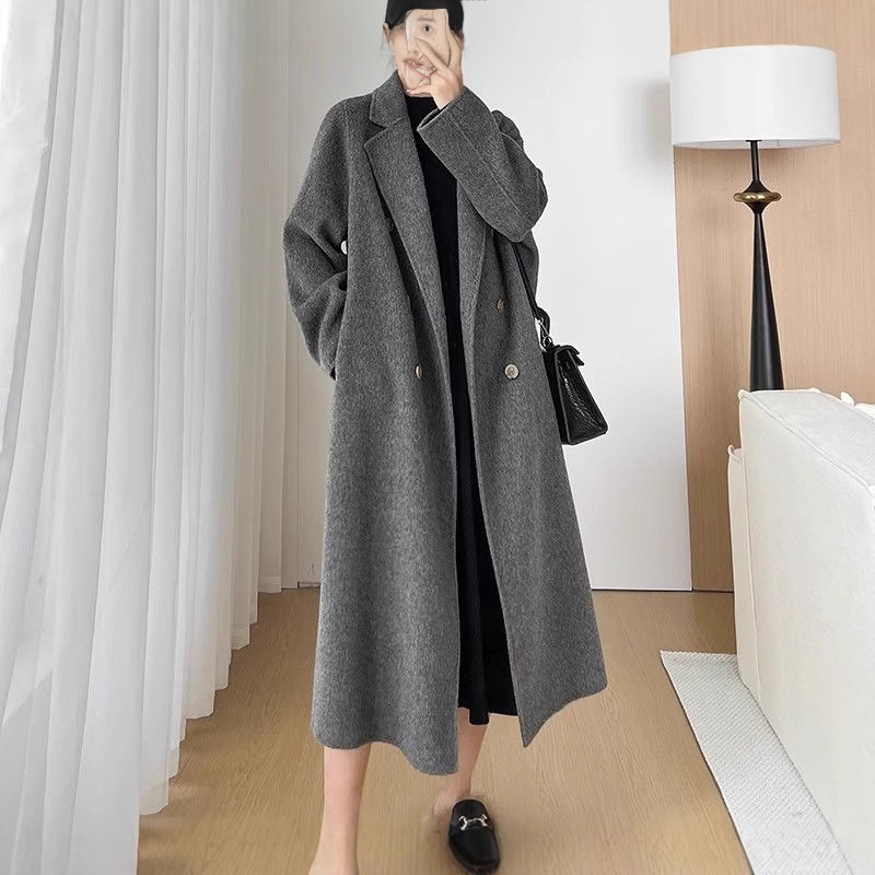 in stock [6658] plus size dark gray coat women's 2024 new autumn and winter high-end long woolen coat
