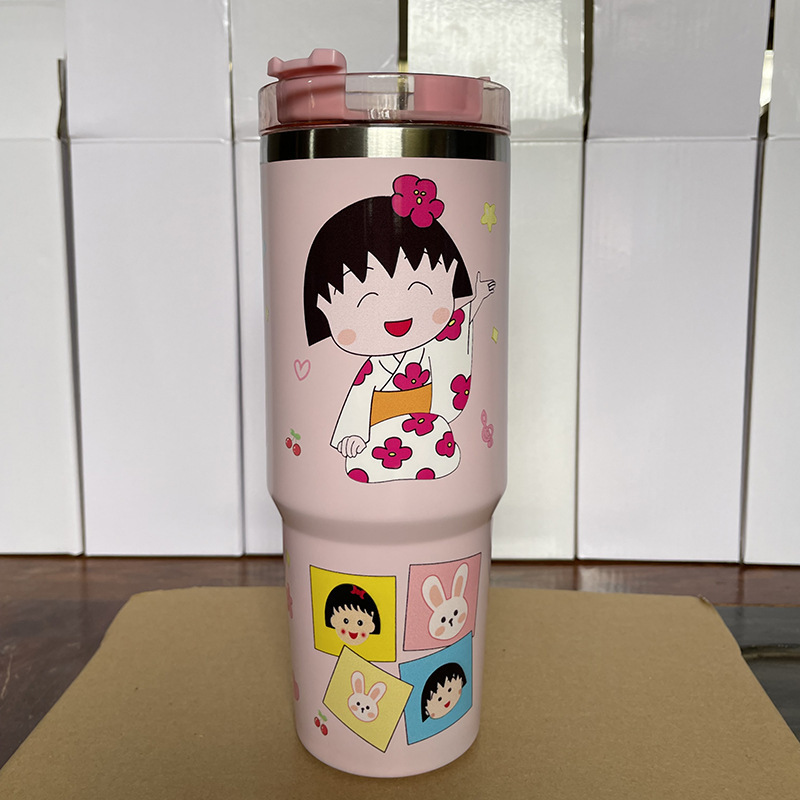 Taza de coche de acero inoxidable 304 explosiva transfronteriza Taza termo con patrón de dibujos animados Taza de hielo de coche linda portátil