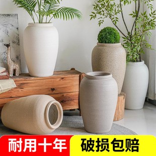 Extra-Large Nordic Minimalist Magnesium Clay Thickened Cream-Style Wide-Diameter Floor-Standing Deep Planter for Living Room and Guesthouse