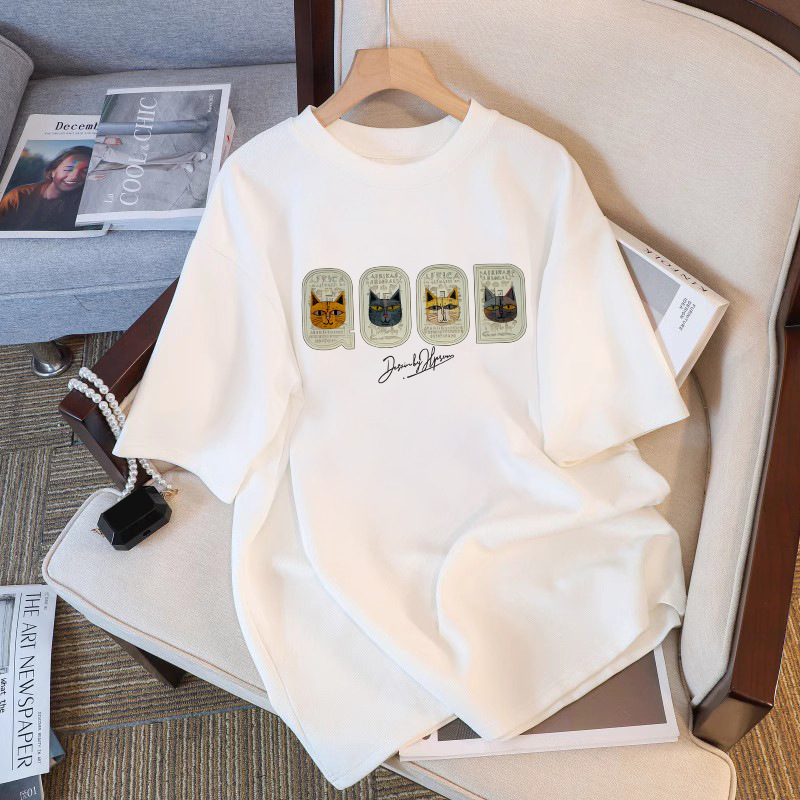 White Cotton T-shirt Women's Summer Short-sleeved 2025 New Explosions Loose All-match T-shirt Design Sense Korean Top White Cotton T-shirt Women's Summer Short-sleeved 2025 New Explosions Loose All-match T-shirt Design Sense Korean Top