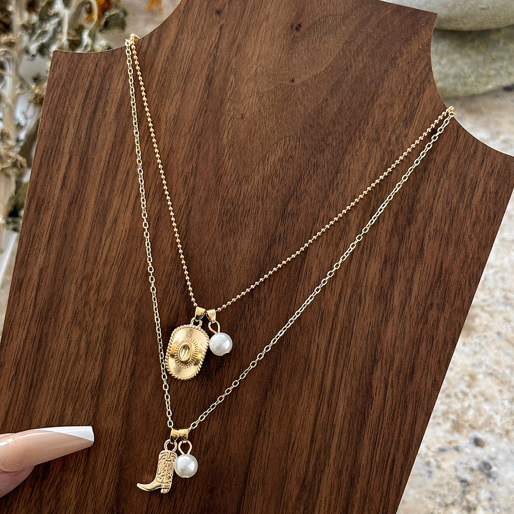 Rond Chapeau Bottes Style Ethnique Style Cow-boy Zircon Alliage De Zinc Collier En Couches Collier De Gros display picture 5