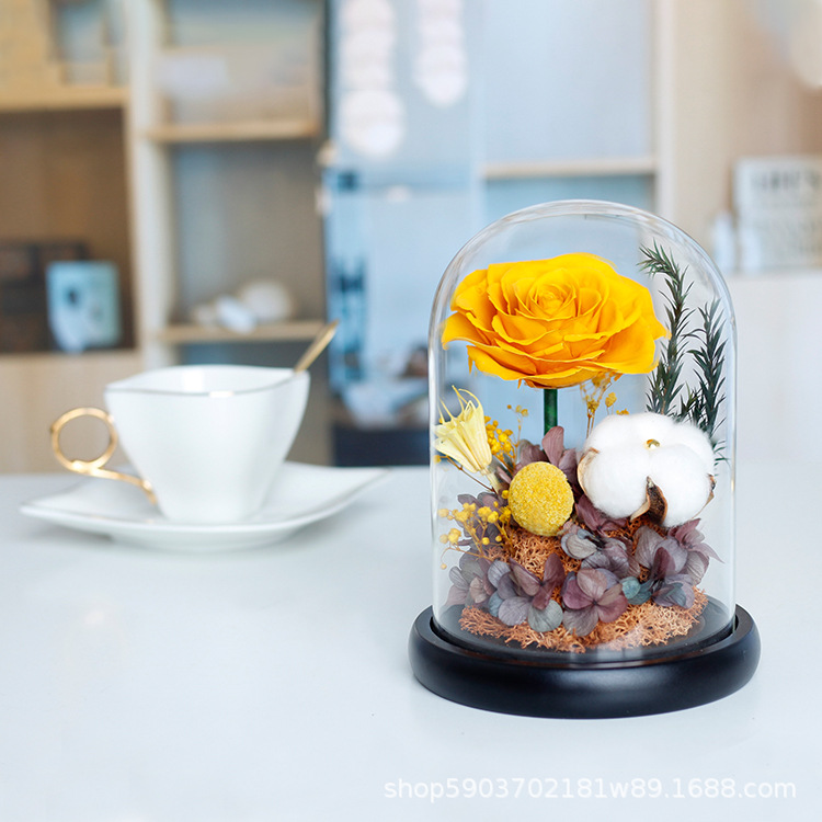 Día de San Valentín Rosa regalo para novia al por mayor regalo del Día DE LA Madre acompañada cubierta de vidrio Yunnan Yongsheng flor producto terminado