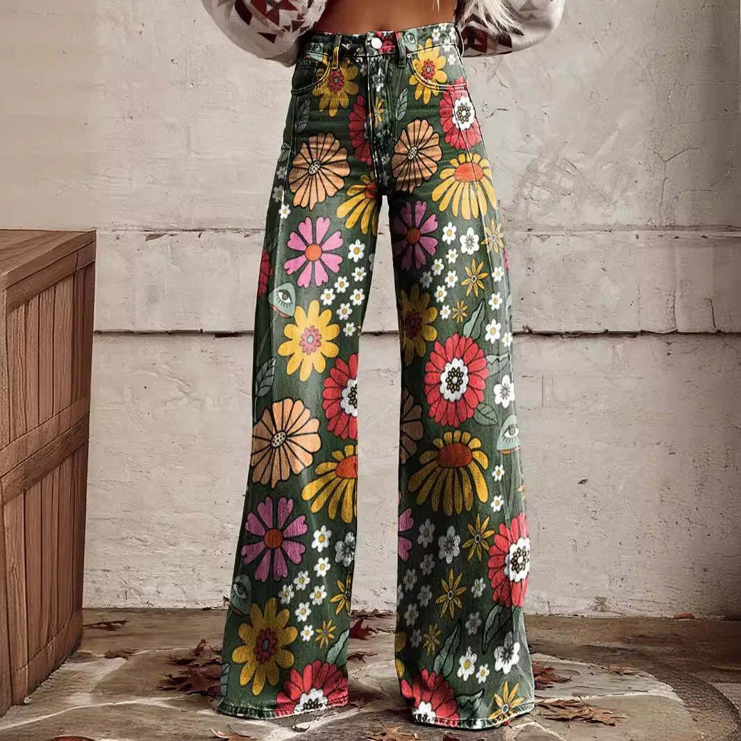 2024 Внешняя торговля Трансграничный AliExpress Ebay Европейская и Американская внешняя торговля плюс размер женские повседневные брюки тонкая имитация джинсы широкие ножки