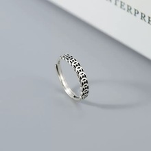 S925纯银复古戒指女招财聚财钱币个性设计简约ins小众开口转运指