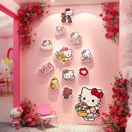 网红打卡拍照hellokitty凯蒂猫贴纸玫瑰花墙面装饰氛围布置背造景