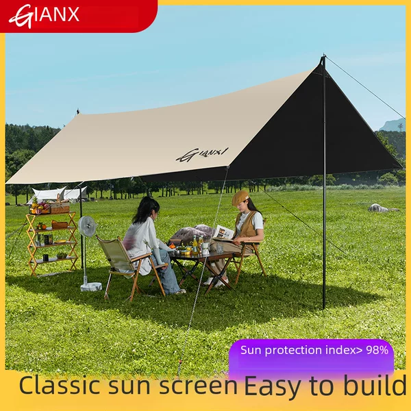Canopy Tent Outdoor Camping Sunshade Portable Black Glue Sunscreen Rainproof Canopy Camping Equipment Silver Coated Hexagon Curtain