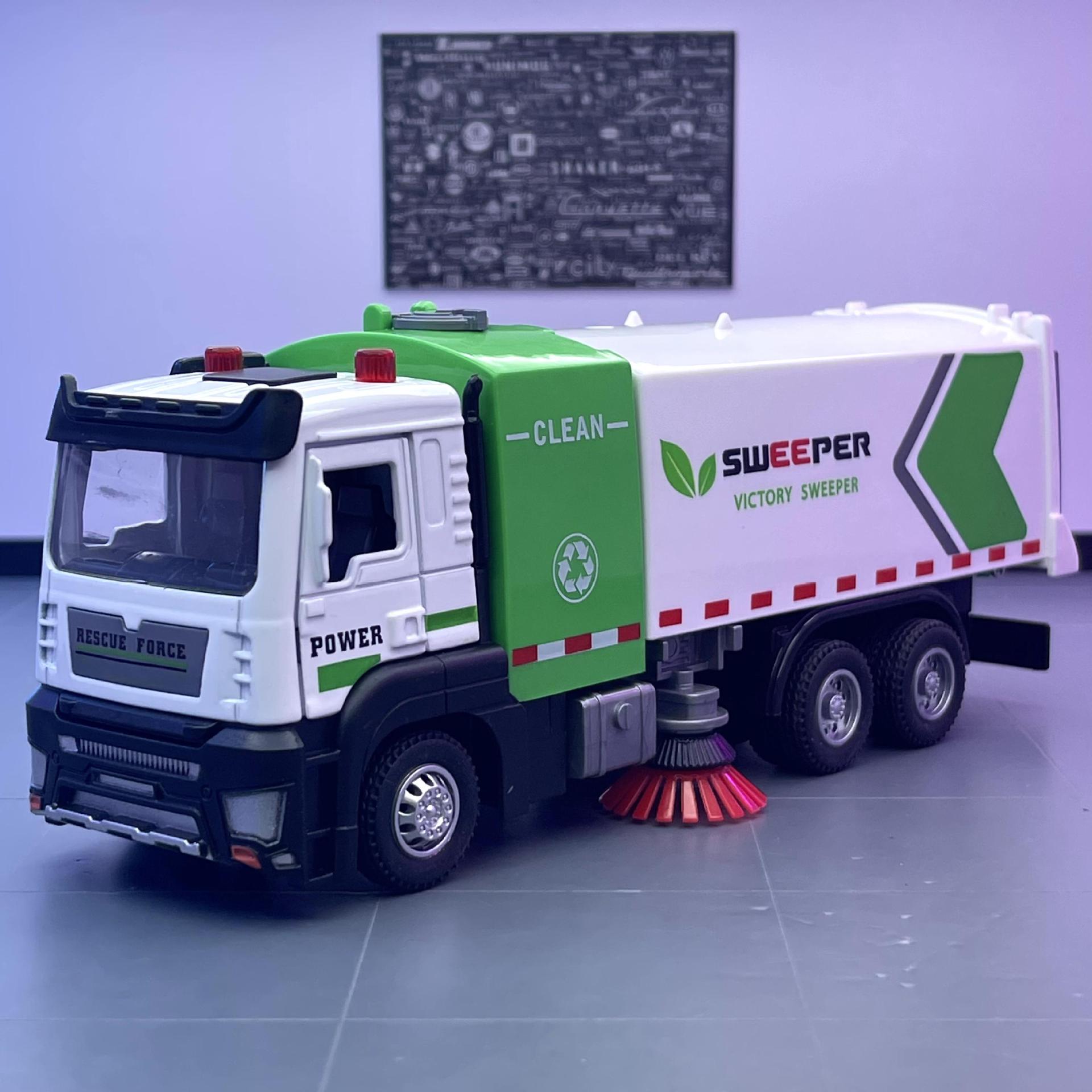 Tianjing simulación aleación coche modelo 1:32 ciudad saneamiento Pull-back barredora sonido y luz juguete coche música modelo adornos