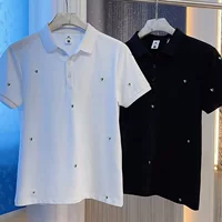 Новая летняя мужская облегающая рубашка-поло с короткими рукавами, модная брендовая двухцветная рубашка-поло с вышивкой в виде маленького сердца и отложным воротником, универсальная рубашка-поло с короткими рукавами