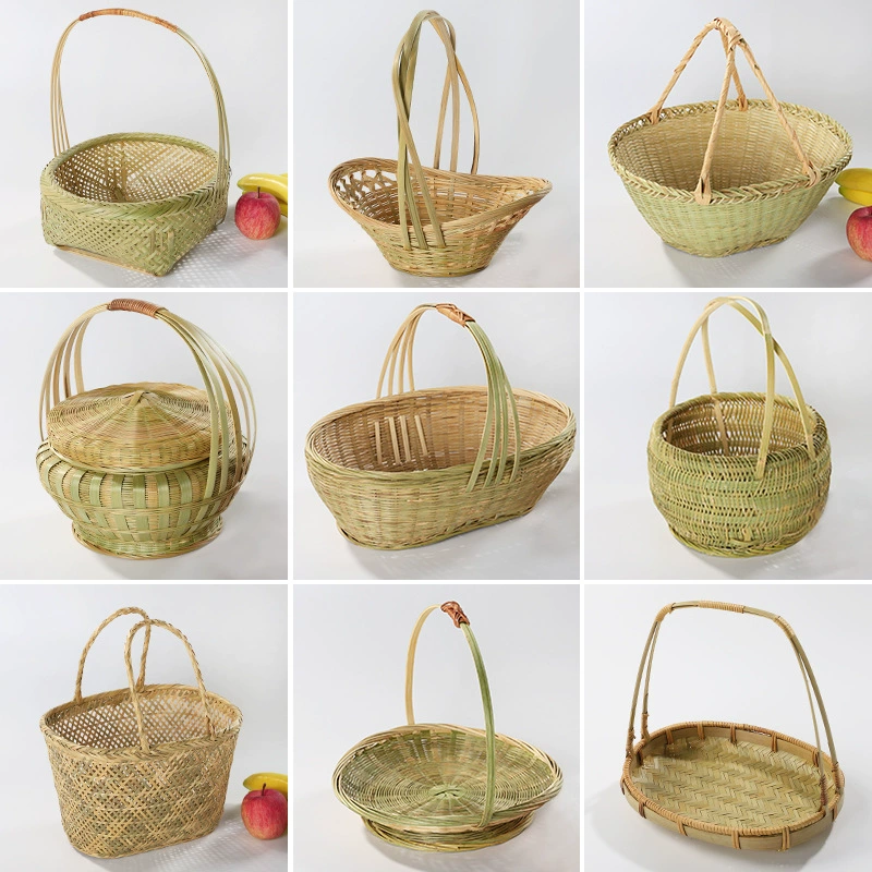 Бамбуковая плетеная ручная корзина овощная корзина с ручкой Димсам корзина бамбуковая корзина мини-корзина с фруктами Домашние круглые бамбуковые изделия ручной работы