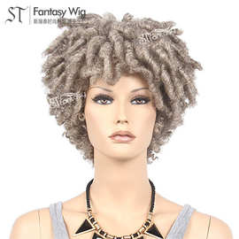 亚马逊假发爆炸头非洲女灰色短卷发出口外贸AfroWig广州假发货源