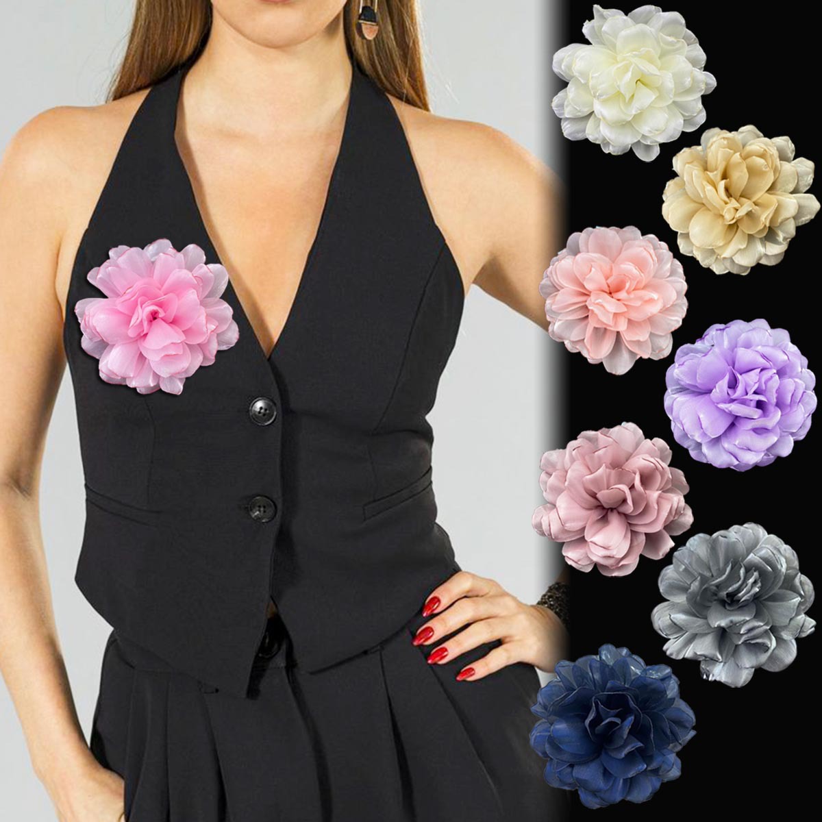 10cm High-End Glossy Veil Multi-Layered Flower Brooch Brooch Women's Corsage Burnt Edge Satin Clothing Versatile