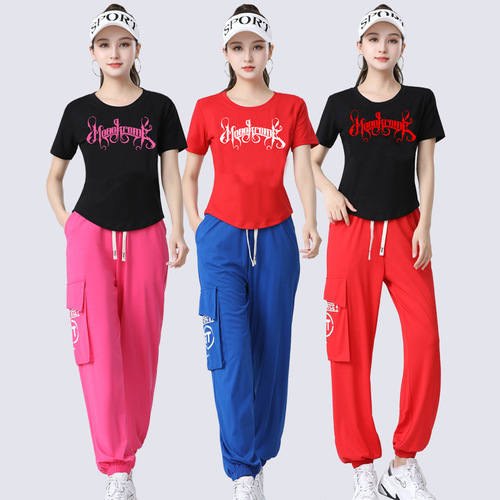 Ladies Summer New Round Neck Short Sleeve Square Dance Clothing Ladies Top Fitness Casual Sports Style 2318 Model