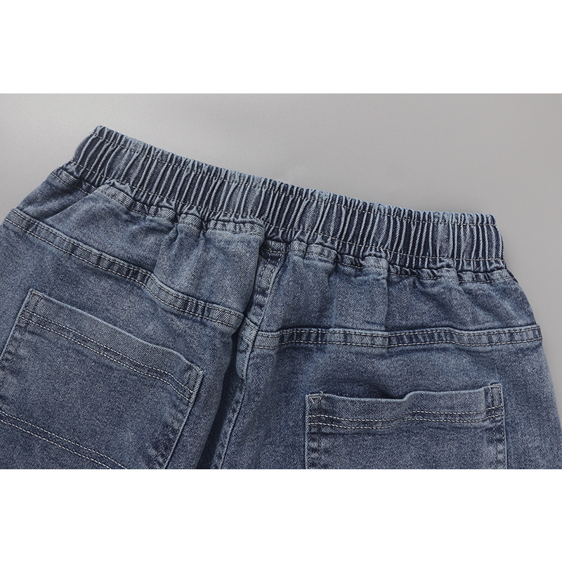 Comercio exterior cortar la etiqueta ropa de hombre suelta pie abrazado siete puntos jeans cintura elástica cuerda de dibujo de verano juvenil ocio pantalones harun moda