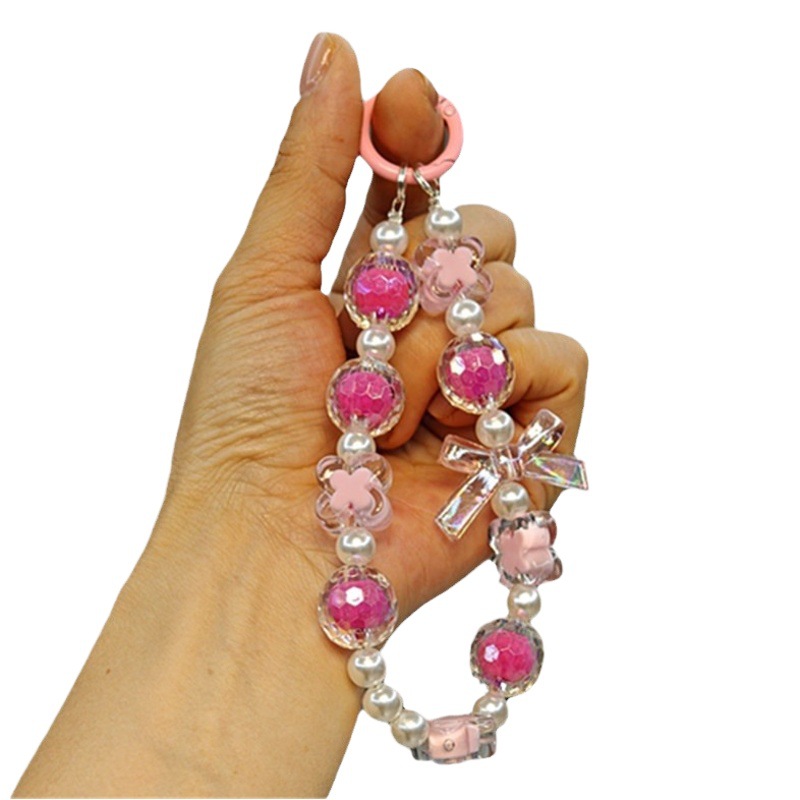 Nueva cadena de teléfono móvil con cuentas de lazo colgante de llavero de trébol de cuatro hojas de la suerte cadena colgante de decoración de mochila linda al por mayor