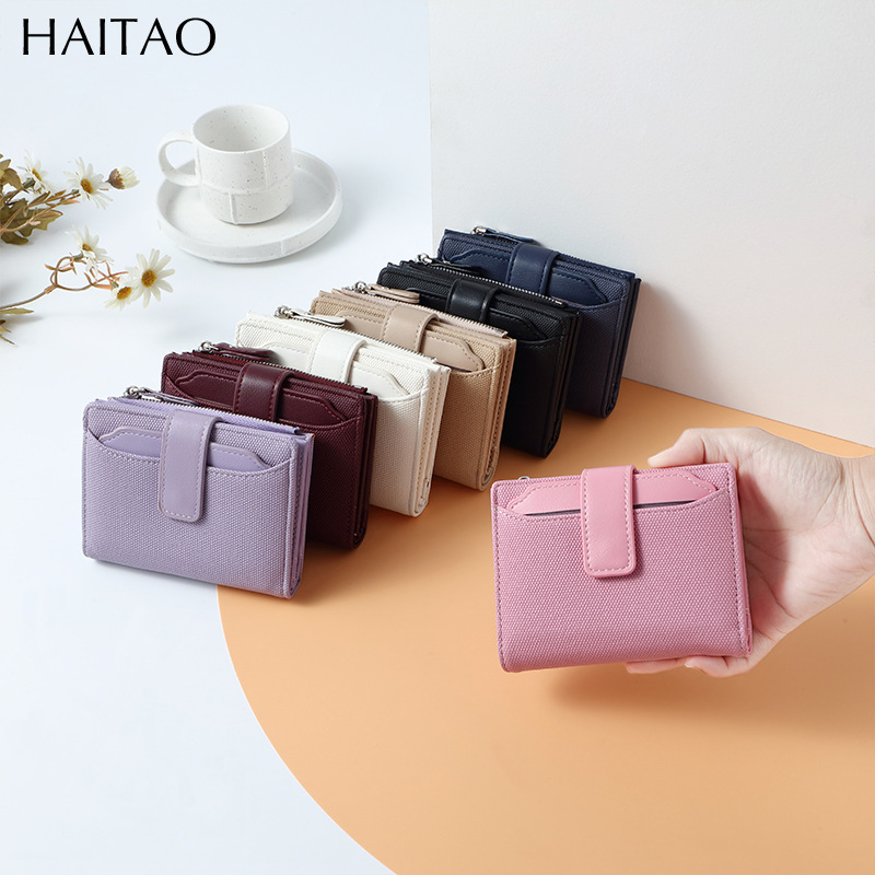 Nueva billetera para mujer, bolso de tarjeta de sentido premium para mujer, corto, 20% de descuento, color sólido, cremallera, monedero transfronterizo de poliéster, personalización