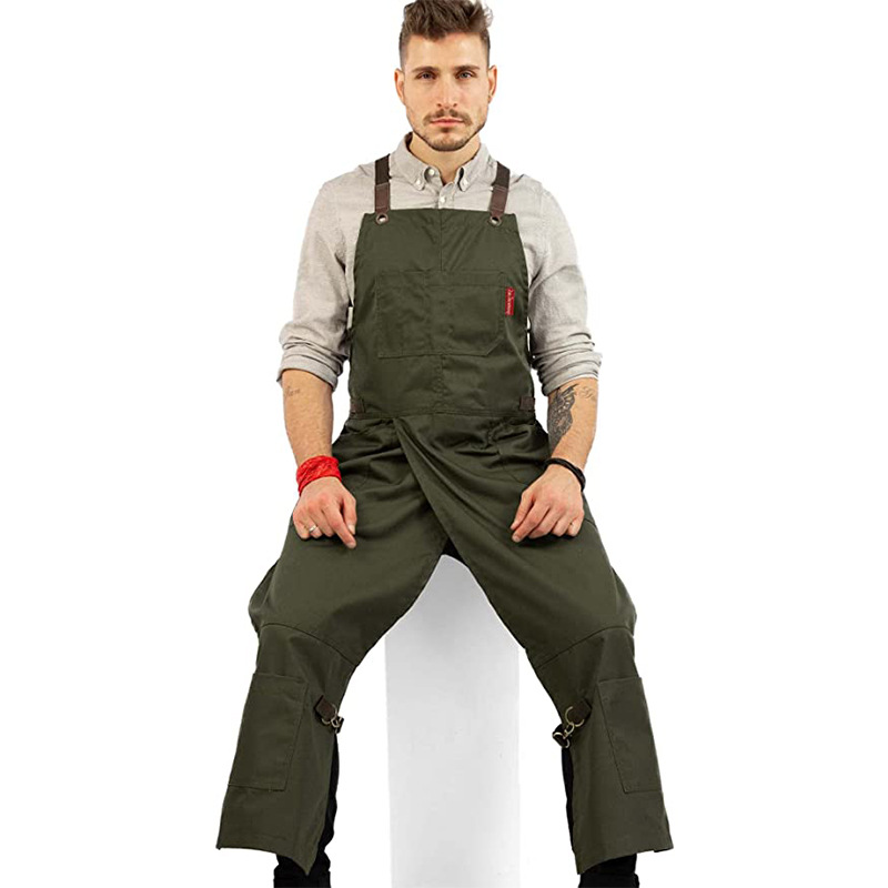 Amazon nuevo delantal de lona pantalones de pierna dividida correa ajustable cruzada delantal de mezclilla multicolor al por mayor