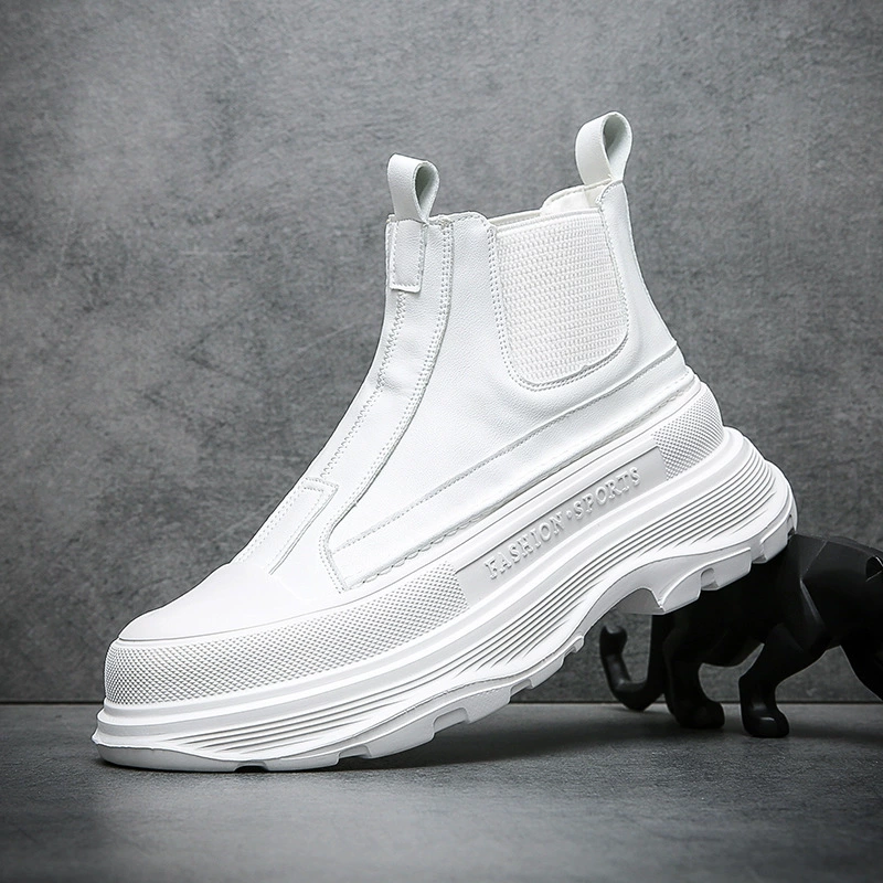 Мужские зимние кожаные ботинки, ботинки на толстой подошве, увеличивающие рост, высокие повседневные модные ботинки челси, мужские походные ботинки из Вэньчжоу.