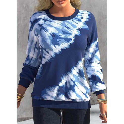  Western and Eastern Autumn Women's Tie-Dye Print Top - New Amazon Round Neck, Insert Shoulder, Long Sleeve Casual Loose Sweatshirt