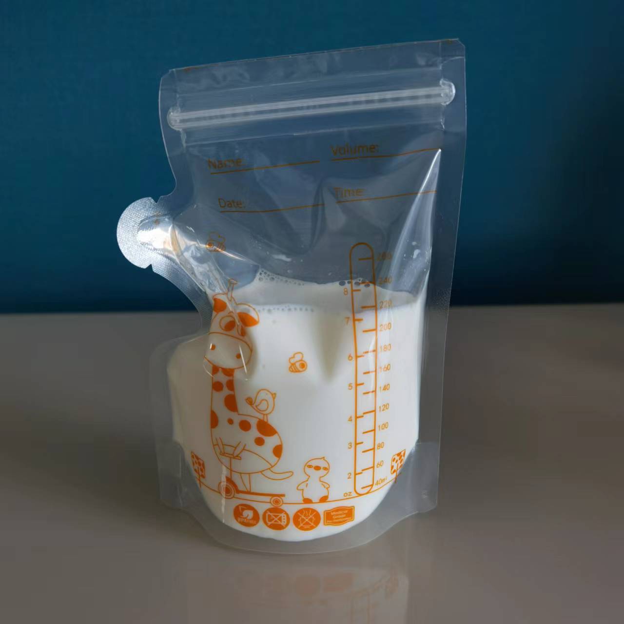 FUENTE fabricante en stock bolsa de leche materna 250ml Caño doble cremallera sellado bolsa de preservación de leche materna al por mayor