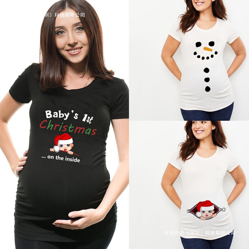 Modal Fiber 2022 Christmas Christmas Maternity Wear Cute Baby Printed Short-Sleeved Printed Loose Short-Sleeved