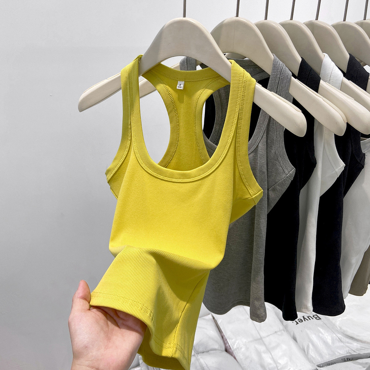 Dopamine chic Hanging Neck Square Collar I-shaped Vest Women's Spring and Summer Cover Paramilis Base Inner Sleeveless Top with Sling