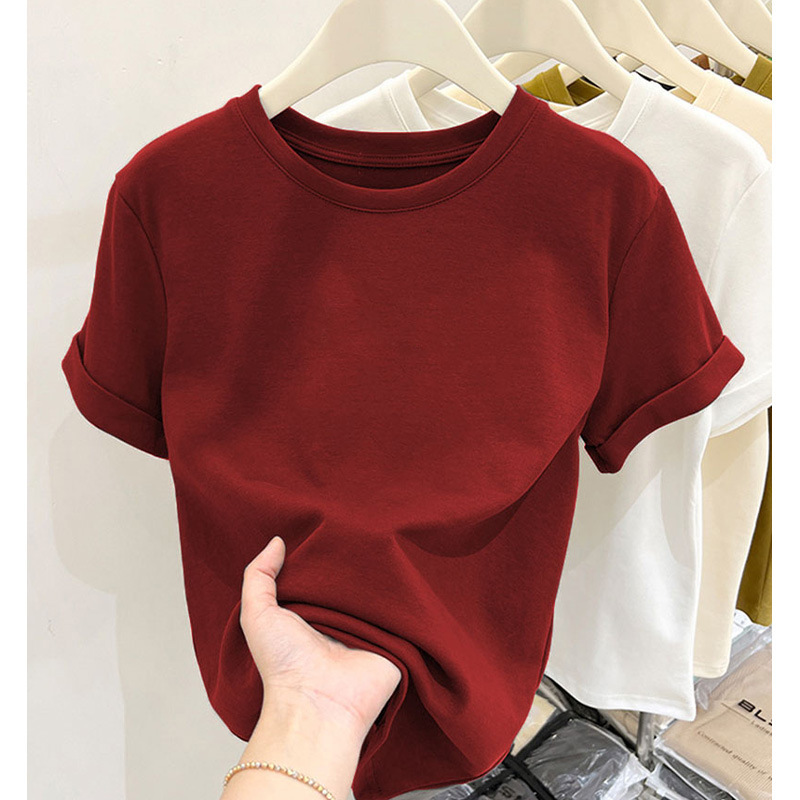 Magenta Round-Neck Brushed Short-Sleeve T-Shirt for Women, 2026 New Thickened Base Shirt Top for Spring, Summer, Autumn, and Winter Magenta Round-Neck Brushed Short-Sleeve T-Shirt for Women, 2026 New Thickened Base Shirt Top for Spring, Summer, Autumn, and Winter