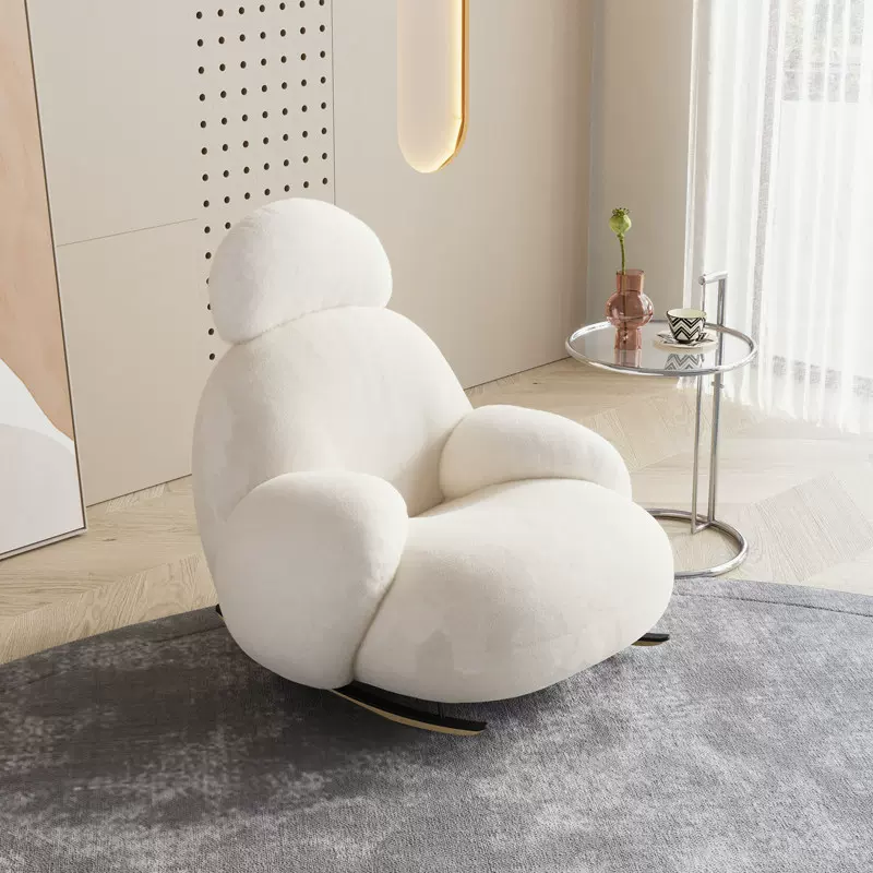 奶油风大白椅网红卧室沙发单人摇椅懒人沙发简约现代阳台休息椅