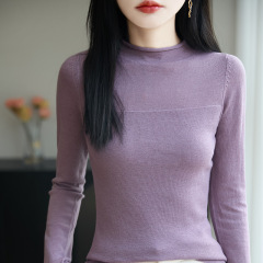 早秋新款时髦半高领针织T恤显瘦内搭女气质休闲外穿薄毛衣打底衫