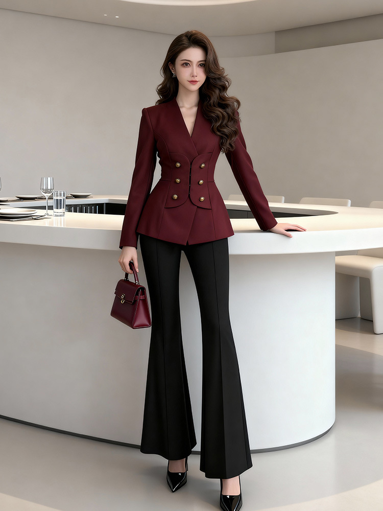 Áo blazer ôm eo nữ màu đỏ tía phong cách công sở — màu đỏ tía đậm