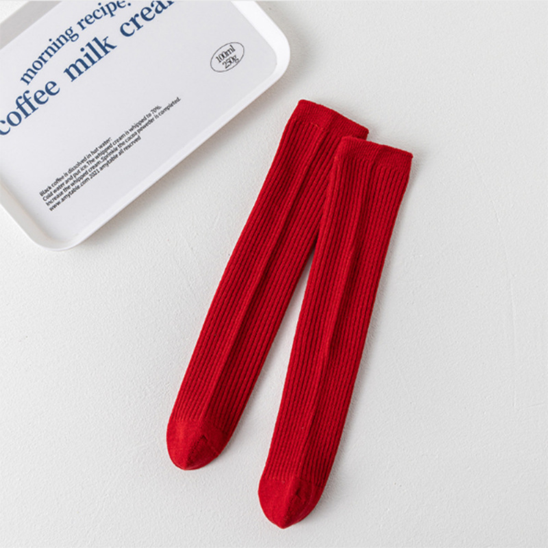 Calcetines de baile infantiles de colores brillantes, calcetines largos de color sólido para niños y niñas, calcetines hasta la pantorrilla de doble aguja, calcetines largos rectos al por mayor.