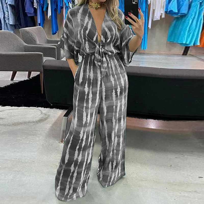 AliExpress 2023 nuevo otoño europeo y americano ropa de mujer simple sexy con cuello en v encaje suelto de manga tres cuartos mono image 8