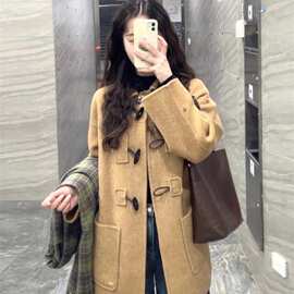 深冬韩系牛角扣呢子大衣女入冬季2025新款毛呢外套独特超好看加厚