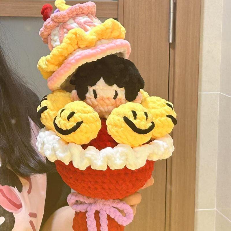 Hand-Knitted Oversized Huang Zihongfan Smiling Face Rose Bouquet DIY Homemade Material Package Crocheted Immortal Flower Gift