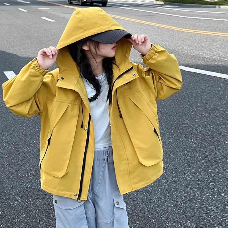 女童冲锋衣秋冬款2025新款连帽拉链衫中大童工装外套长袖上衣学生|undefined