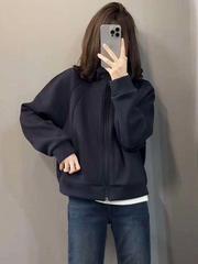 简约休闲连帽卫衣开衫外套女春秋2025新款时尚洋气慵懒风上衣