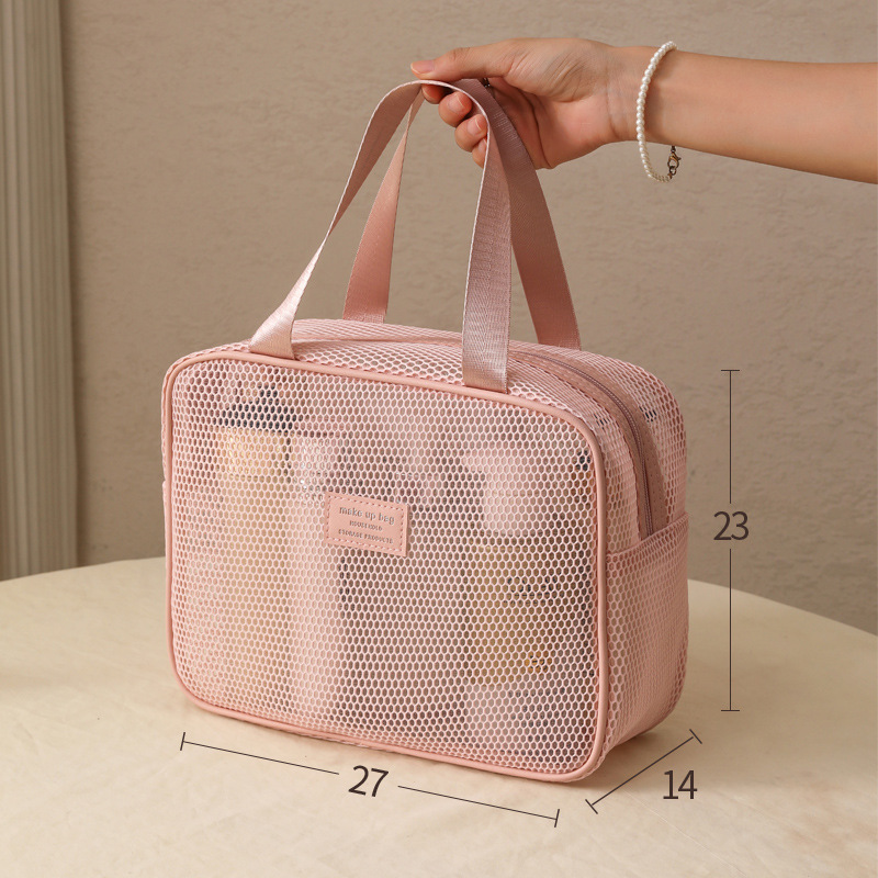 メッシュ化粧品バッグ女性のための 2025 新しいポータブル大容量化粧品ポータブル収納袋旅行層状トイレタリーバッグ|undefined